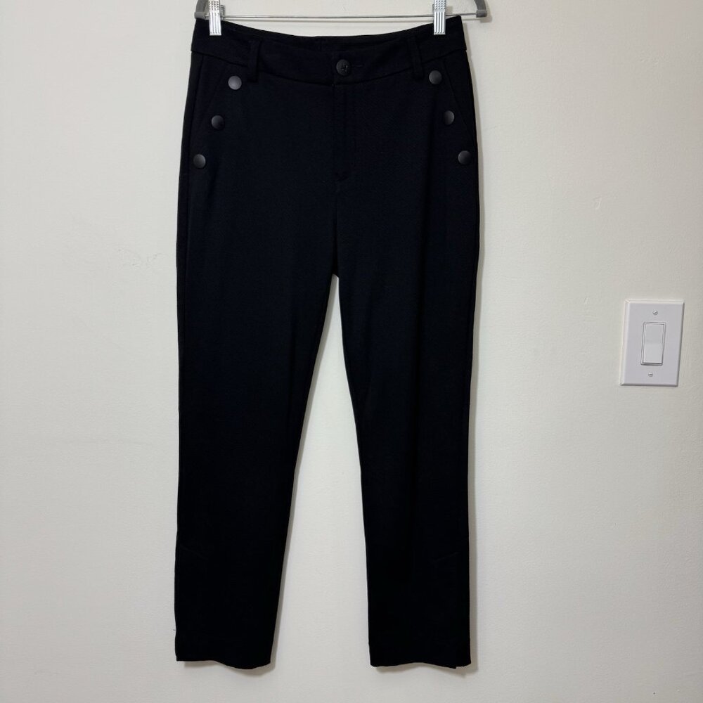 CABI Maestro Sailor Trouser Pants Size 8 Black Snap Pocket Stretch High Rise